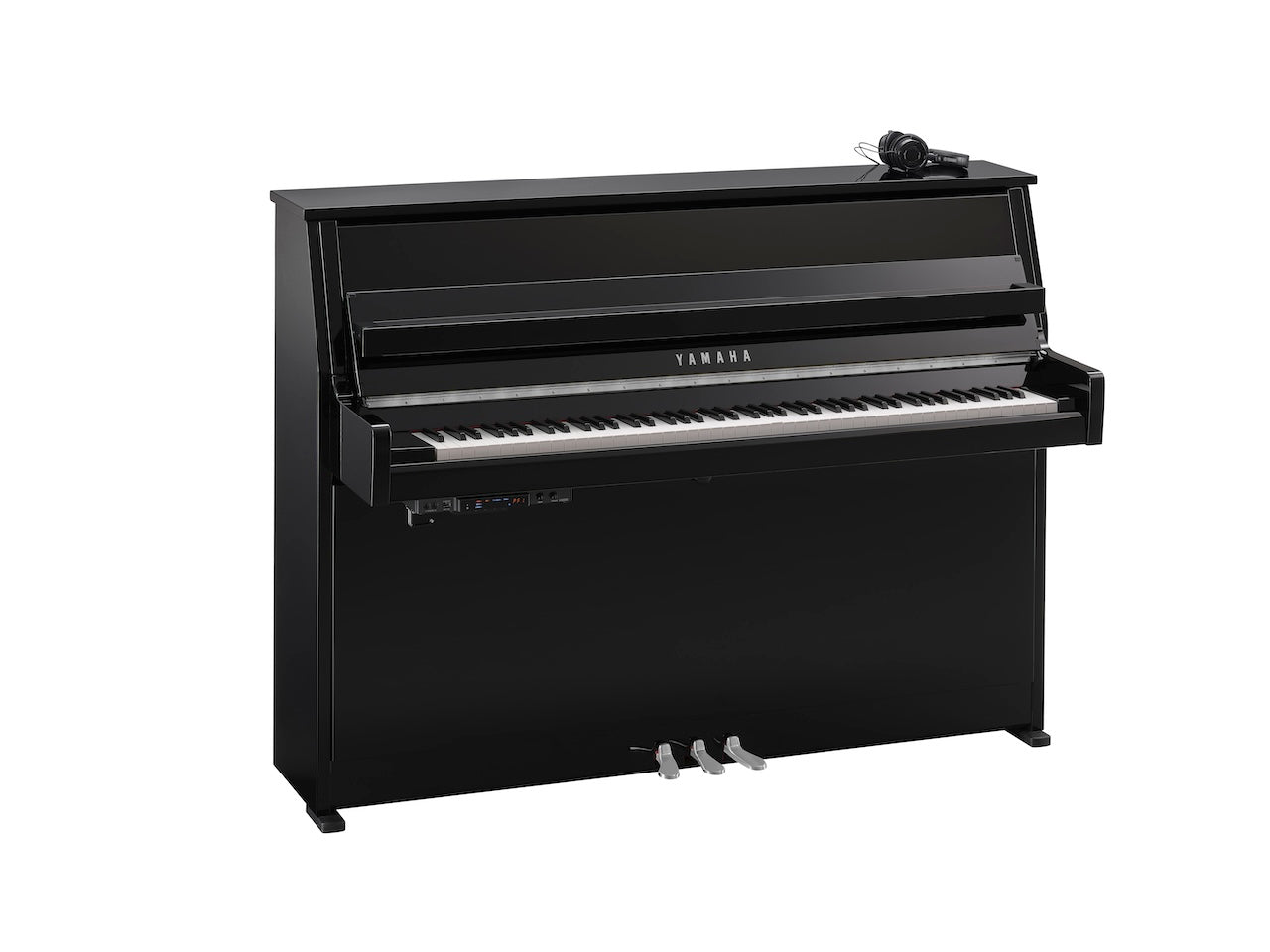 Yamaha B10 SC3 Silent Upright Piano in Polished Ebony with Chrome Fittings