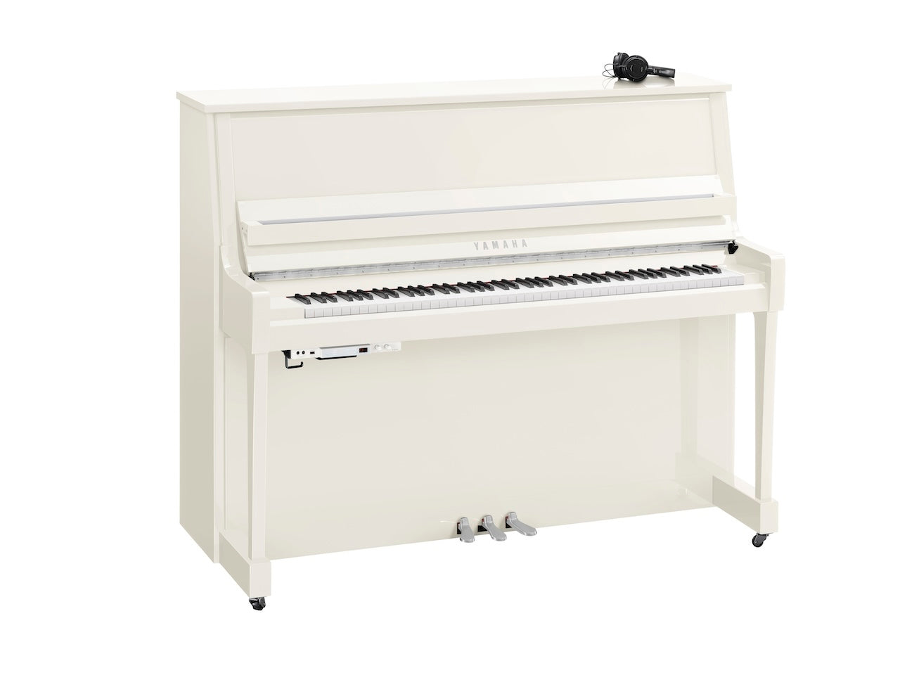 Yamaha B30 SC3 Silent Upright Piano in Polished White with Chrome Fittings