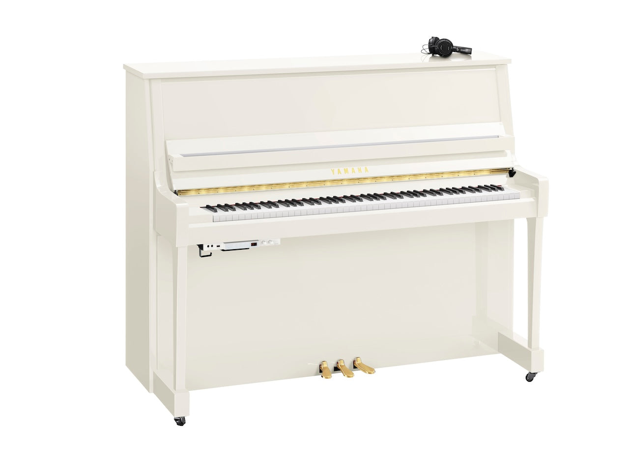 Yamaha B30 SC3 Silent Upright Piano in Polished White with Brass Fittings