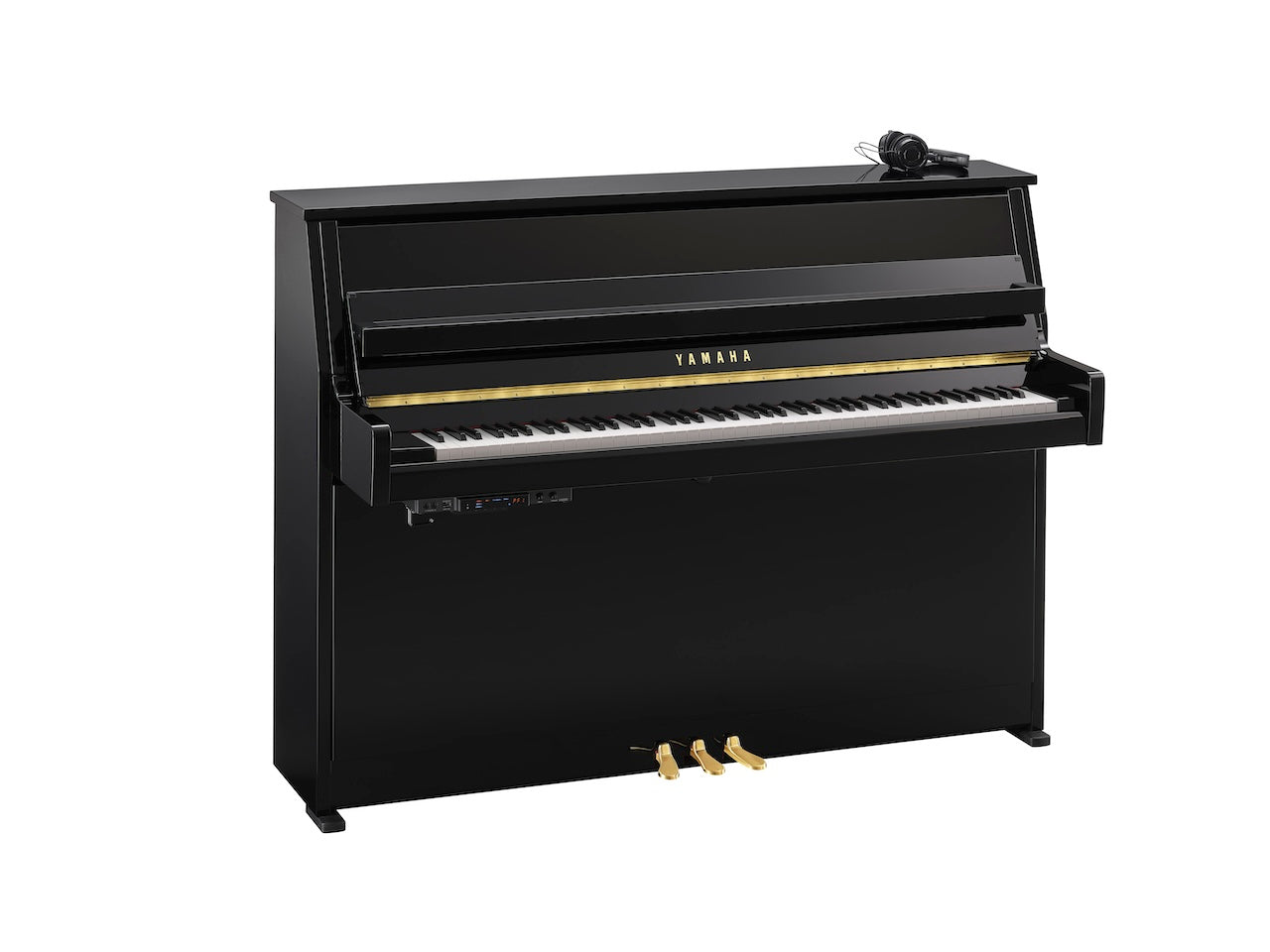 Yamaha B10 SC3 Silent Upright Piano Polished Ebony with Brass Fittings