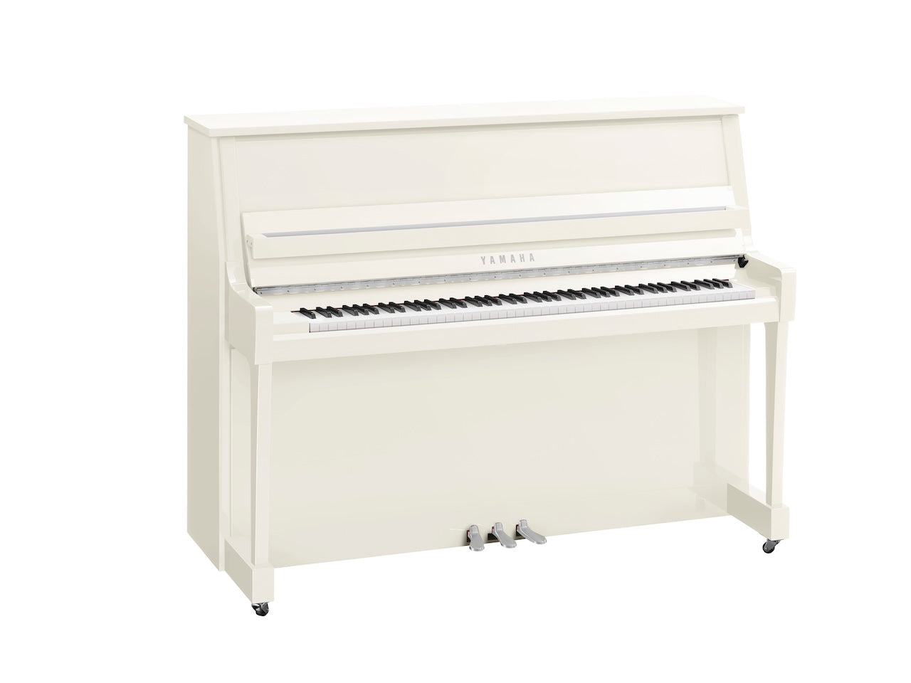 Yamaha B20 Upright Piano in Polished White with Chrome Fittings